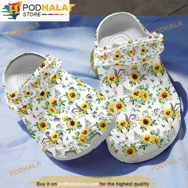Sunflower And Skull Gifts 3D Funny Crocs Slippers