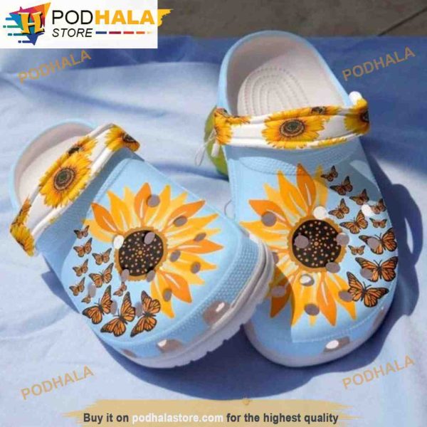 Sunflower Butterfly Blue 3D Funny Crocs