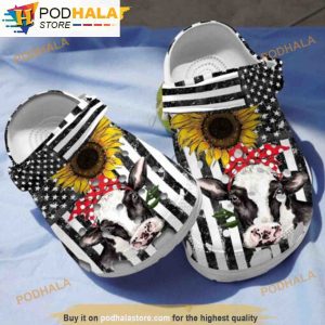 Sunflower Cow American Flag Pink Ribbon 3D Funny Crocs