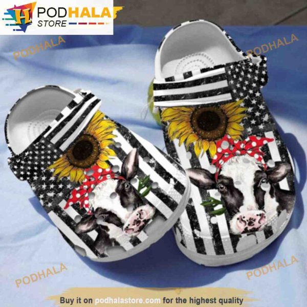 Sunflower Cow American Flag Pink Ribbon 3D Funny Crocs
