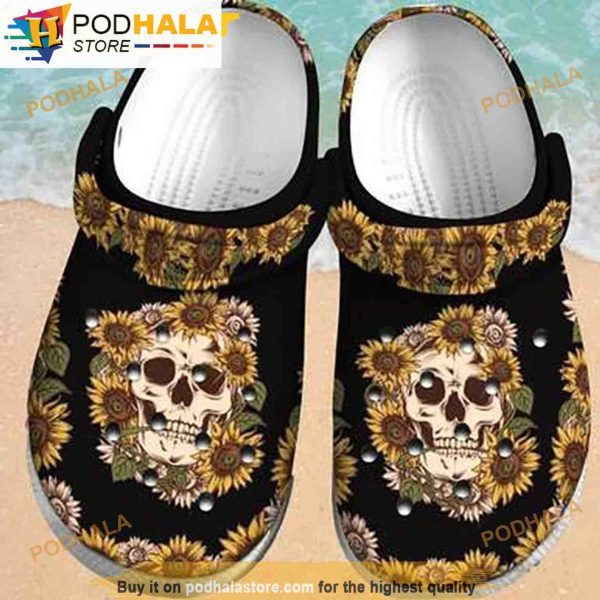 Sunflower Floral Skull Gifts 3D Funny Crocs Slippers