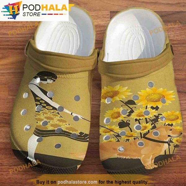 Sunflower Girl With Her Dachshund Pet Cute Croc Sunflower Croc For Women 3D Funny Crocs Clog Shoes