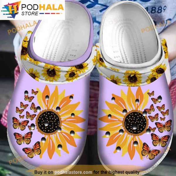 Sunflower Light Purple 3D Funny Crocs Classic Clogs Shoes