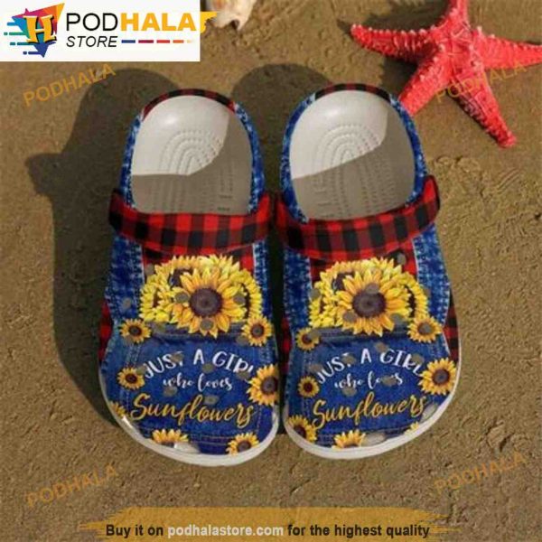 Sunflower Overall Plaid Red And Black Christmas Just A Girl Who Loves Sunflowers 3D Funny Crocs Clog Shoes