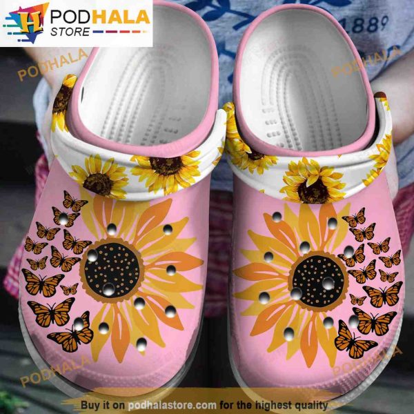 Sunflower Pink 3D Funny Crocs Classic Clogs Shoes