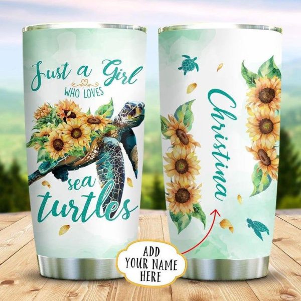 Sunflower Sea Turtle Girl Personalized 4 Coffee Tumbler