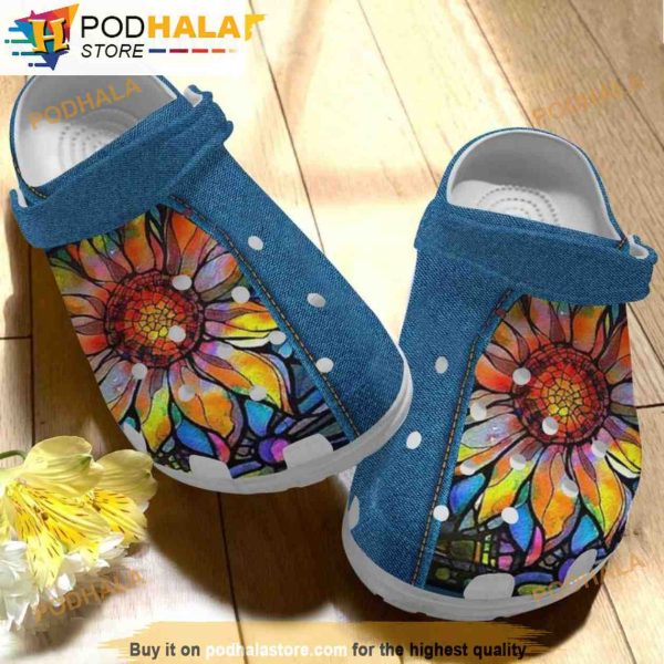 Sunflower Stained Glass Pattern 3D Funny Crocs Clog Shoes