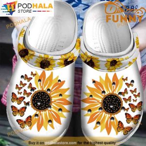 Sunflower White 3D Funny Crocs Classic Clogs Shoes