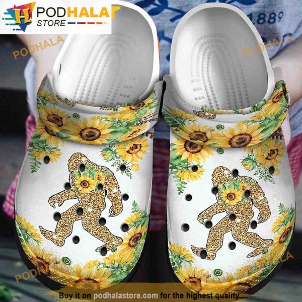 Sunflowers Bigfoot 3D Funny Crocs Clog Shoes