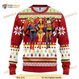 Superman Batman Wonder Woman DC Comics Merry Xmas Ugly Christmas Wool Sweater