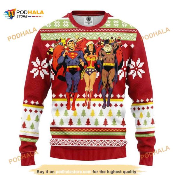 Superman Batman Wonder Woman DC Comics Merry Xmas Ugly Christmas Wool Sweater