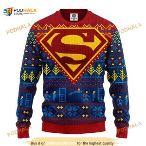 Superman DC Comics Ugly Christmas Wool Sweater, Xmas Gifts