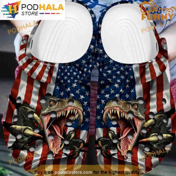 T Rex America Flag Dinosaur 3D Funny Crocs