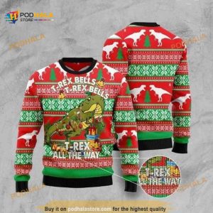 T-rex Christmas Ugly Wool Sweater, Xmas Gifts