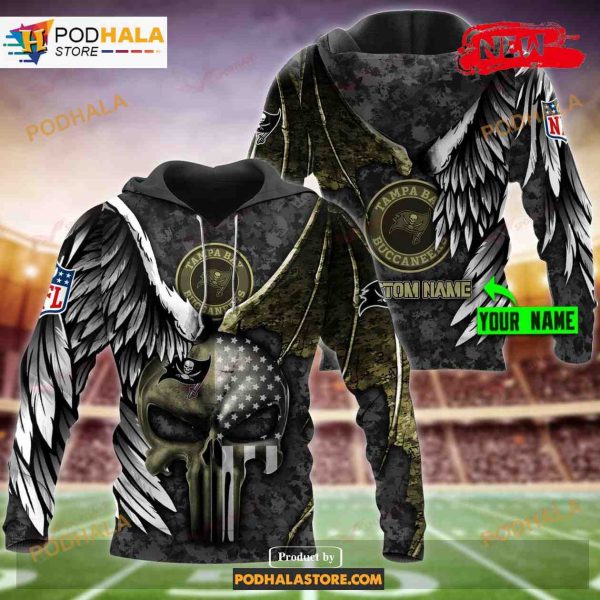 Tampa Bay Buccaneers Custom Name Luxury Eagle Skull Design NFL Hoodie 3D