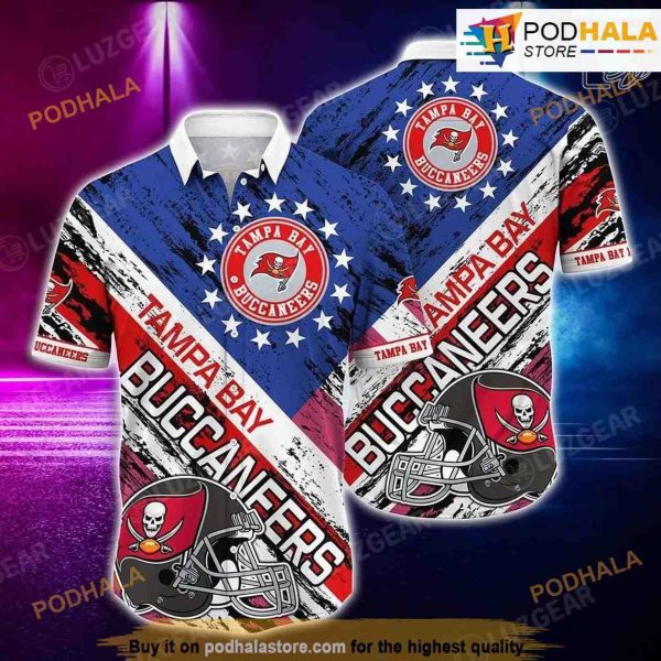 Tampa Bay Buccaneers NFL Hawaiian Shirt, American Flag 3D Printed Short Shirt Gift