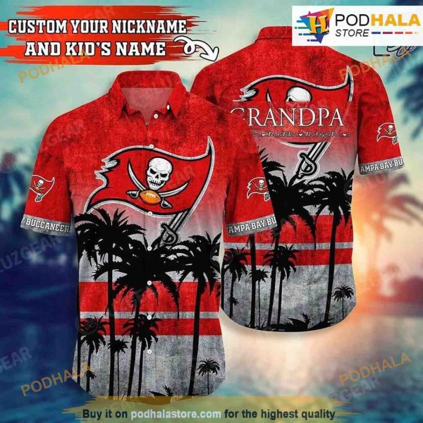Tampa Bay Buccaneers NFL Personalized Hawaiian Shirt, Custom Your Name And Childs Name