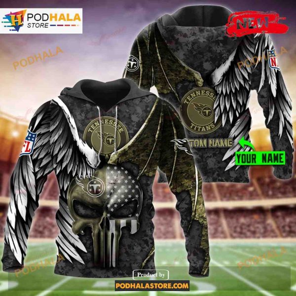 Tennessee Titans Custom Name Luxury Eagle Skull Design NFL Hoodie 3D