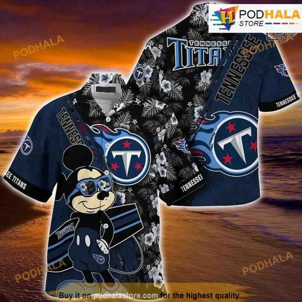Tennessee Titans NFL Hawaiian Shirt, Mickey Print Floral For Sports Fans
