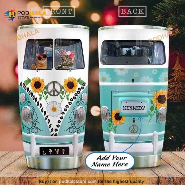 The Cat Couple Hippie Van Personalized Coffee Tumbler