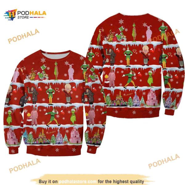 The Grinch Pattern Xmas Red 2023 Christmas Disney Ugly Christmas All Over Printed Sweater
