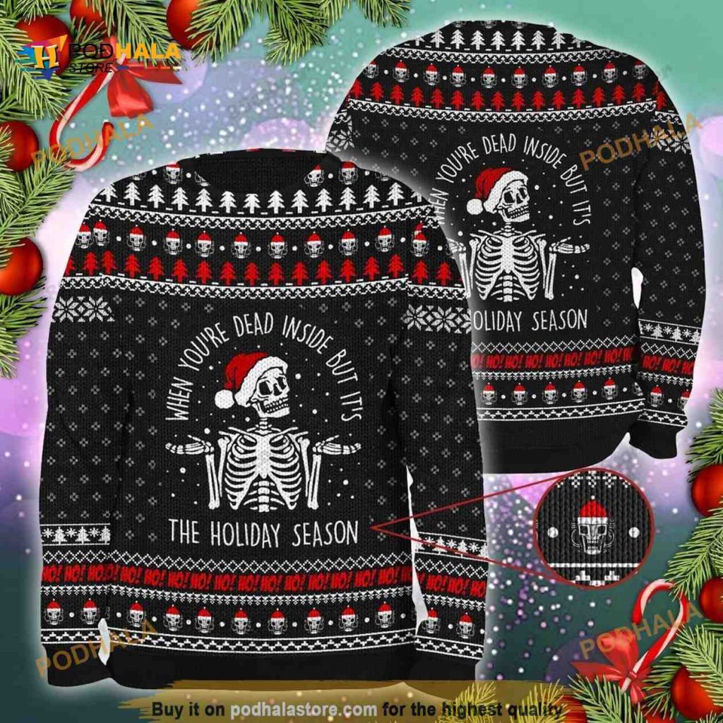 The Holiday Season Dead Inside Skull Christmas Ugly Christmas Sweater