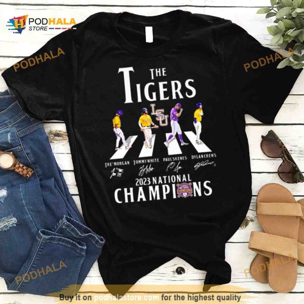 The LSU Tigers Abbey Road 2023 National Champions Signatures Shirt