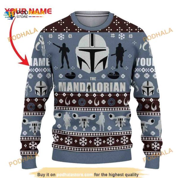 The Mandalorian Starwars Custom Name Xmas Personalized Xmas Ugly Christmas Sweater