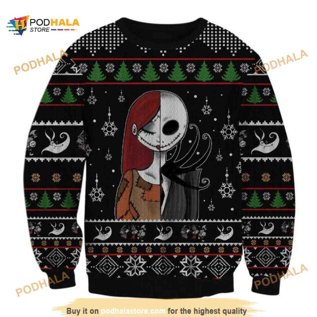 The Nightmare Before Christmas Jack Skellington And Sally Wool Ugly Sweater, Xmas Gifts