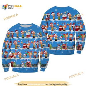 The Peanuts Pattern Xmas Blue 2023 Christmas Disney Ugly Christmas All Over Printed Sweater