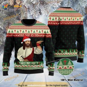 This Way To The Christmas Party Jesus Ugly Christmas Occasion Sweater
