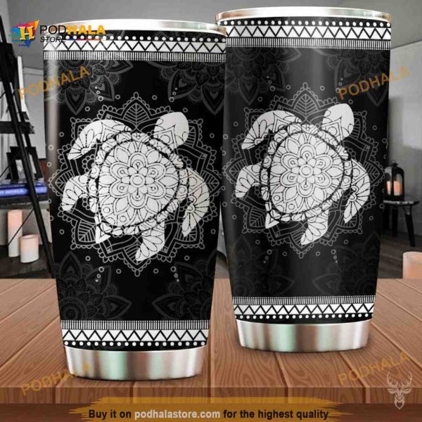 Turtle Stone Lotus Mandala Gift Travel Coffee Tumbler