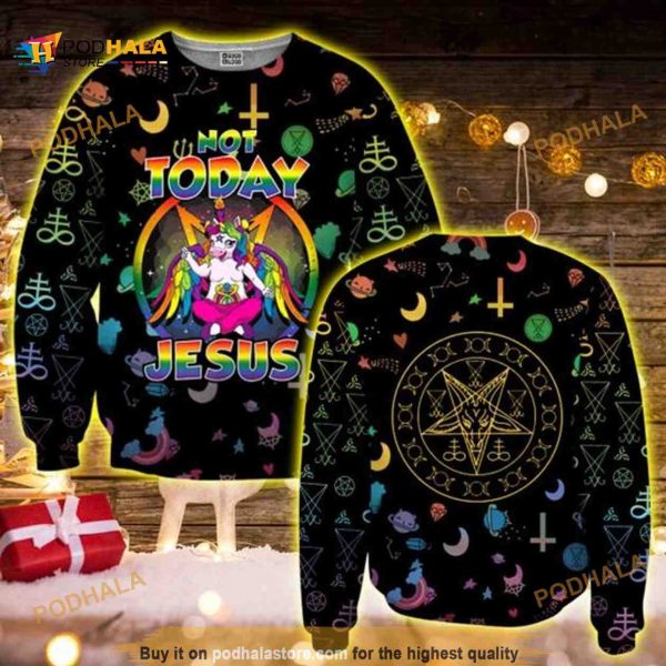 Unicorn Not Today Jesus Funny Ugly Xmas Wool Sweater, Xmas Gifts