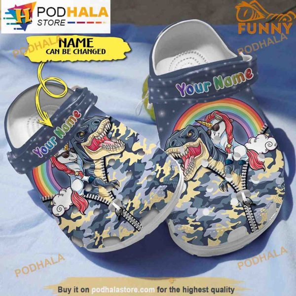 Unicorn Riding Dino 3D Funny Crocs