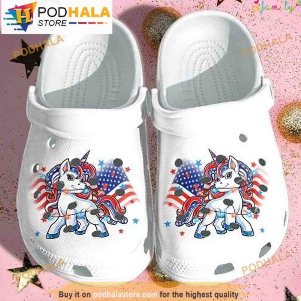 Unicorn Usa American Flag 4th Of July 3D Funny Crocs