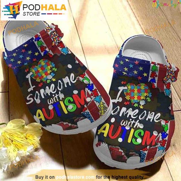 Usa Flag I Heart Someone With Autism Puzzle Pieces 3D Funny Crocs