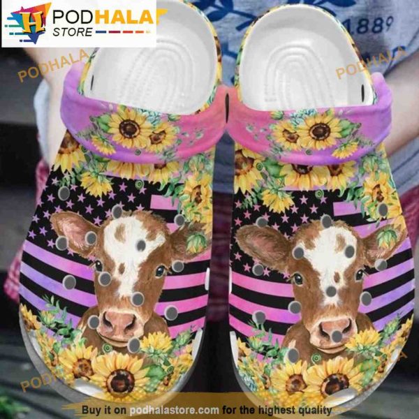 Usa Flags Cow Sunflower 3D Funny Crocs