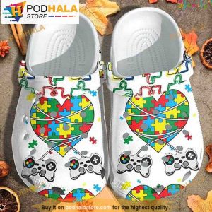 Video Game Controller Autism Puzzle Pieces 3D Funny Crocs