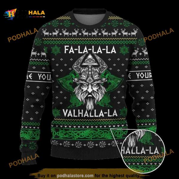 Viking Christmas Wool Funny Ugly Sweater Fa-la-la-la-la Valhalla Viking Odin