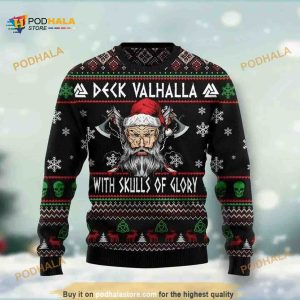 Viking Deck Valhalla With Skulls Of Glory Christmas Funny Ugly Sweater