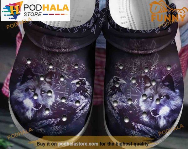 Viking Night Wolf 3D Funny Crocs