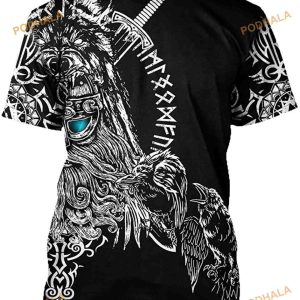Viking T-Shirt Tops Odin Symbol Tattoo 3D shirt