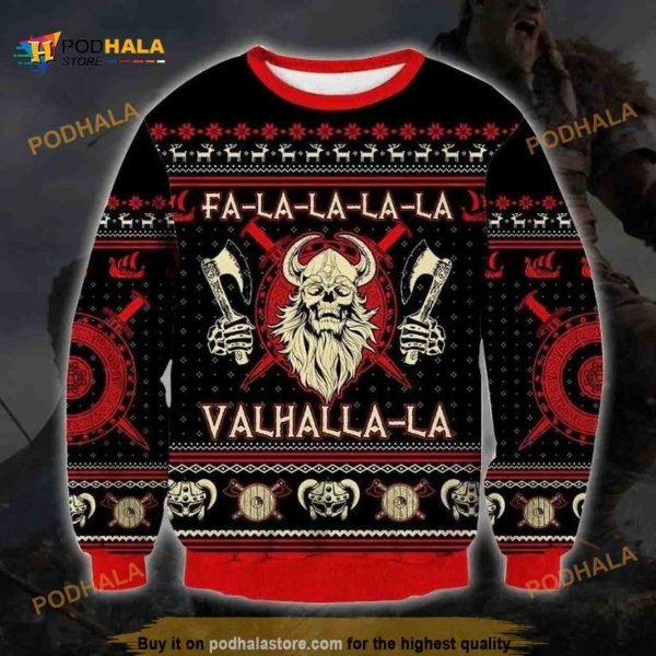 Viking Valhalla-La Christmas Red Funny Ugly Sweater 3D All Over Print