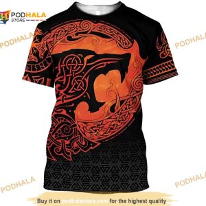 Vikings 3D Men's T-Shirt, Norse Myth Odin Ragnar Tattoo Cosplay Costume