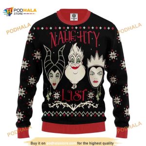 Villains Disney Naughty List Ugly Xmas Wool Sweater, Xmas Gifts