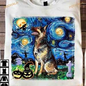 Vincent Van Gogh's The Starry Night German Shephered Halloween Shirt