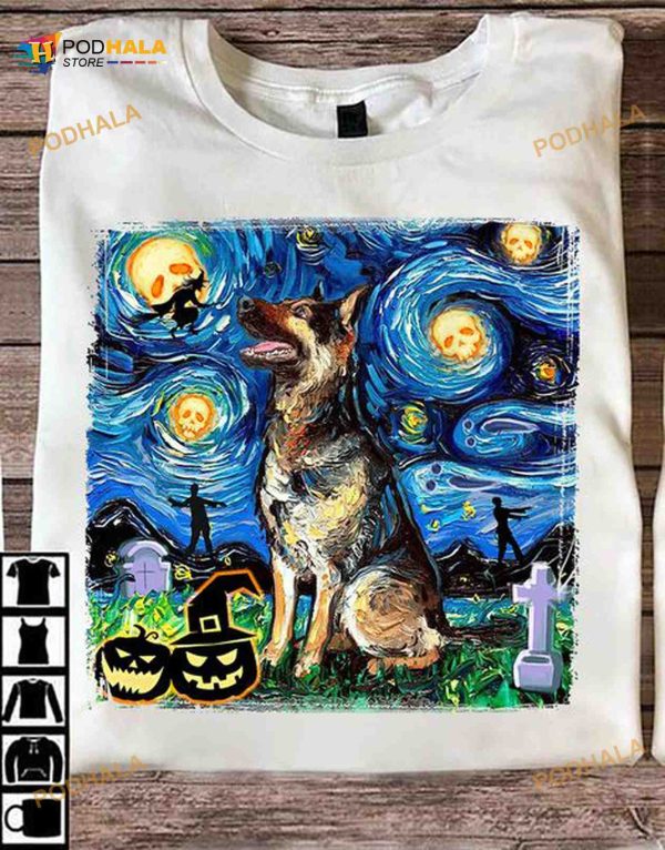 Vincent Van Gogh’s The Starry Night German Shephered Halloween Shirt