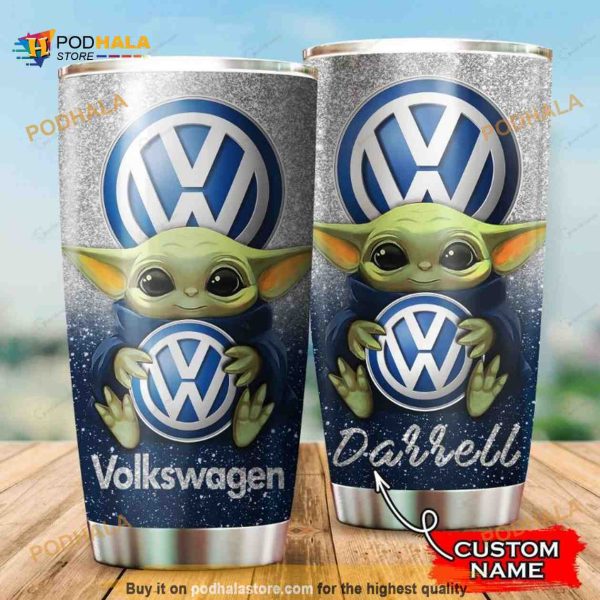 Volkswagen Baby Yoda Custom Name Gift Travel Coffee Tumbler