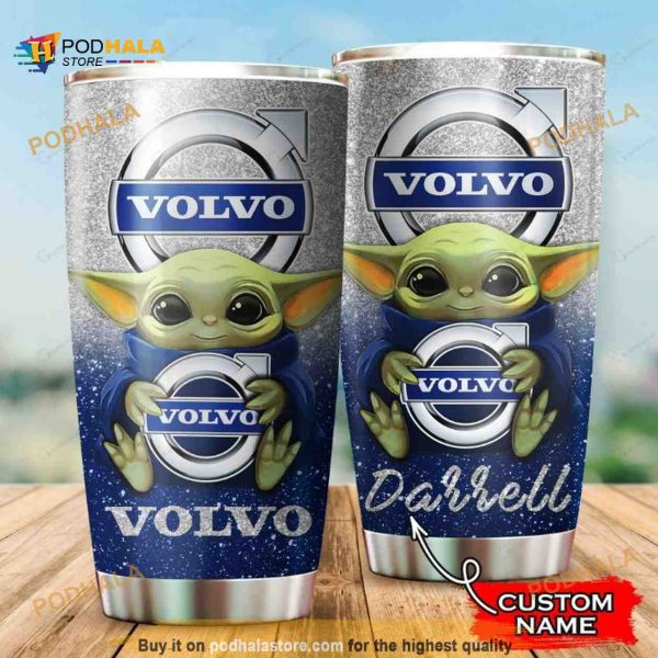 Volvo Baby Yoda Custom Name Gift Travel Coffee Tumbler