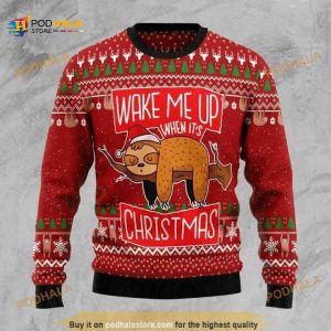 Wake Me Up When It’s Christmas Lazy Sloth Funny Ugly Sweater